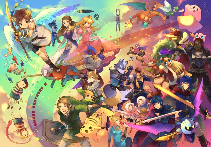 link, pikachu, princess zelda, kirby, princess peach, and 39 more (pokemon and 23 more) drawn by hanokage