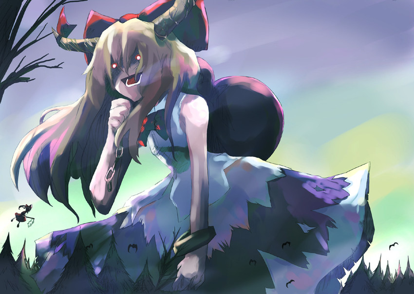 hakurei reimu and ibuki suika (touhou) drawn by takanashi_akihito
