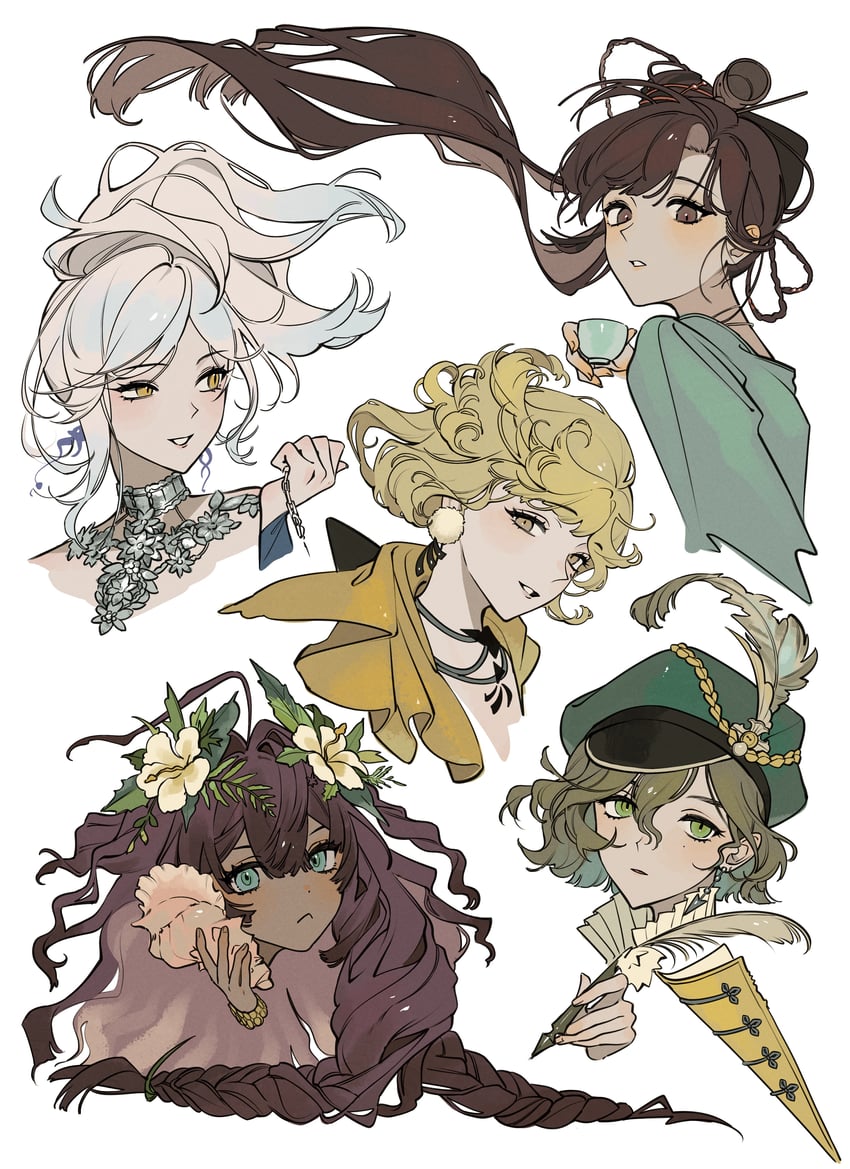 jiu niangzi, recoleta, eternity, fatutu, and ms. newbabel (reverse:1999) drawn by szztzzs