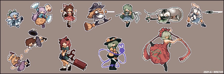hakurei reimu, kirisame marisa, izayoi sakuya, komeiji koishi, kochiya sanae, and 7 more (touhou) drawn by amethy_(19833275)