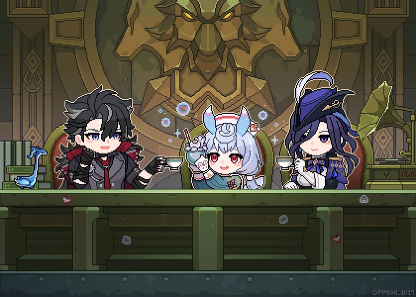clorinde, wriothesley, and sigewinne (genshin impact) drawn by ppyok_1017