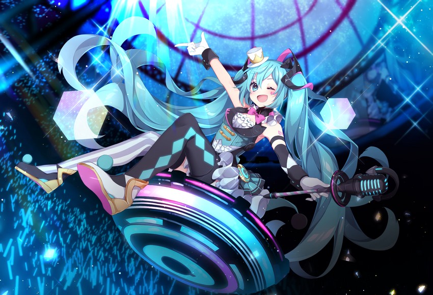 hatsune miku and magical mirai miku (vocaloid and 1 more) drawn by hazakura_chikori