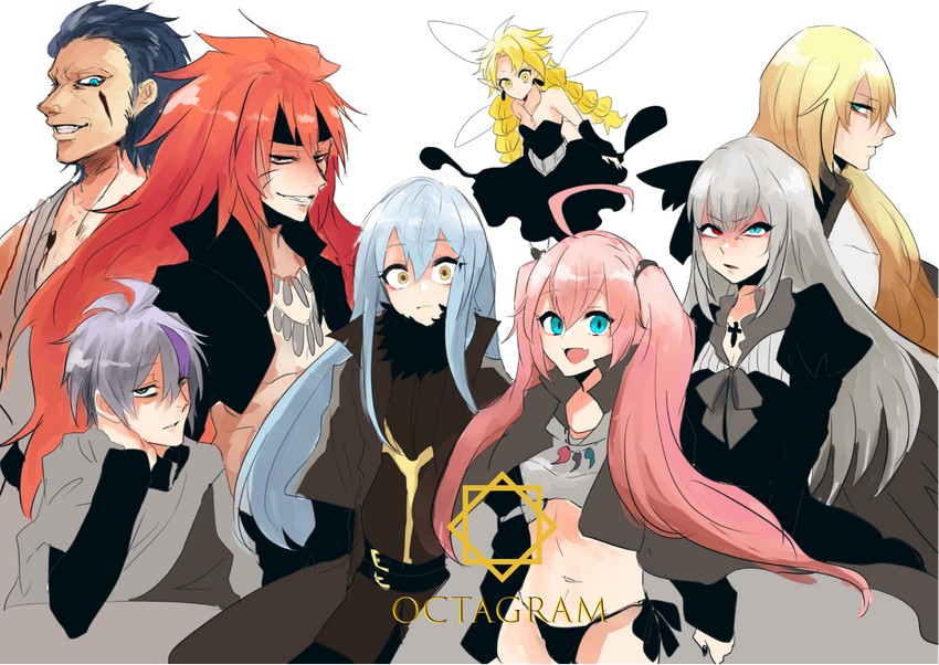 rimuru tempest, milim nava, ramiris, luminous valentine, guy crimson, and 3 more (tensei shitara slime datta ken) drawn by sakusan_yousoeki