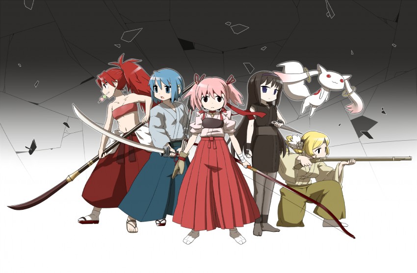 akemi homura, kaname madoka, miki sayaka, sakura kyoko, tomoe mami, and 1 more (mahou shoujo madoka magica) drawn by ume_(noraneko)