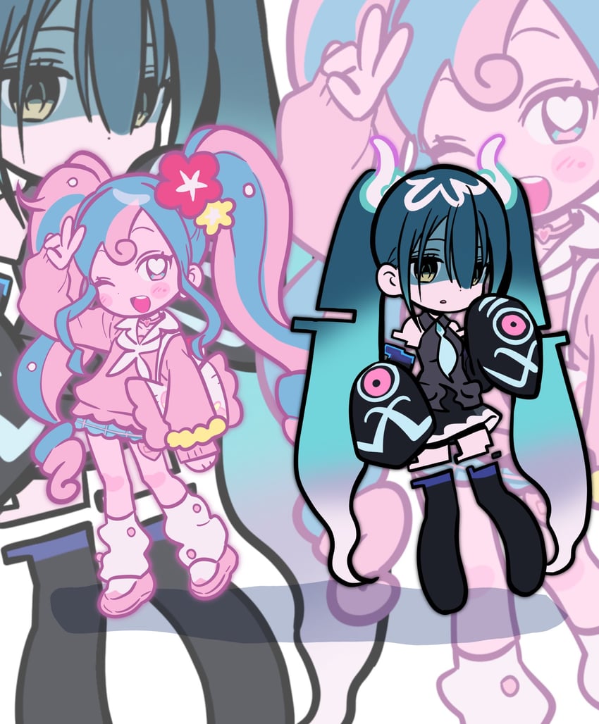 hatsune miku, ghost miku, and fairy miku (pokemon and 2 more) drawn by betti_(xx_betti)