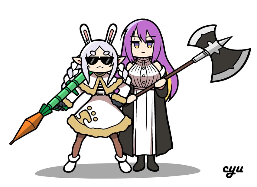 frieren, usada pekora, fern, and moona hoshinova (hololive and 2 more) drawn by cyu