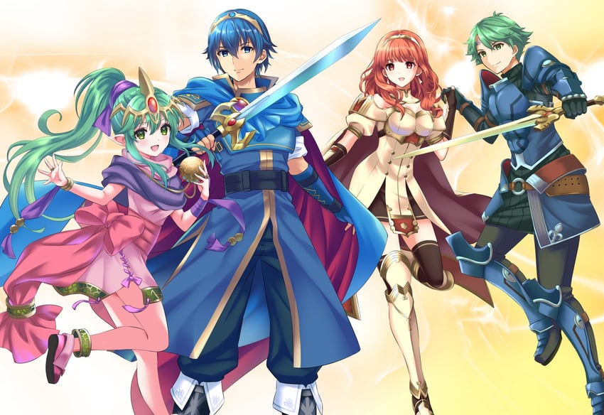 tiki, marth, celica, and alm (fire emblem and 3 more) drawn by kakiko210
