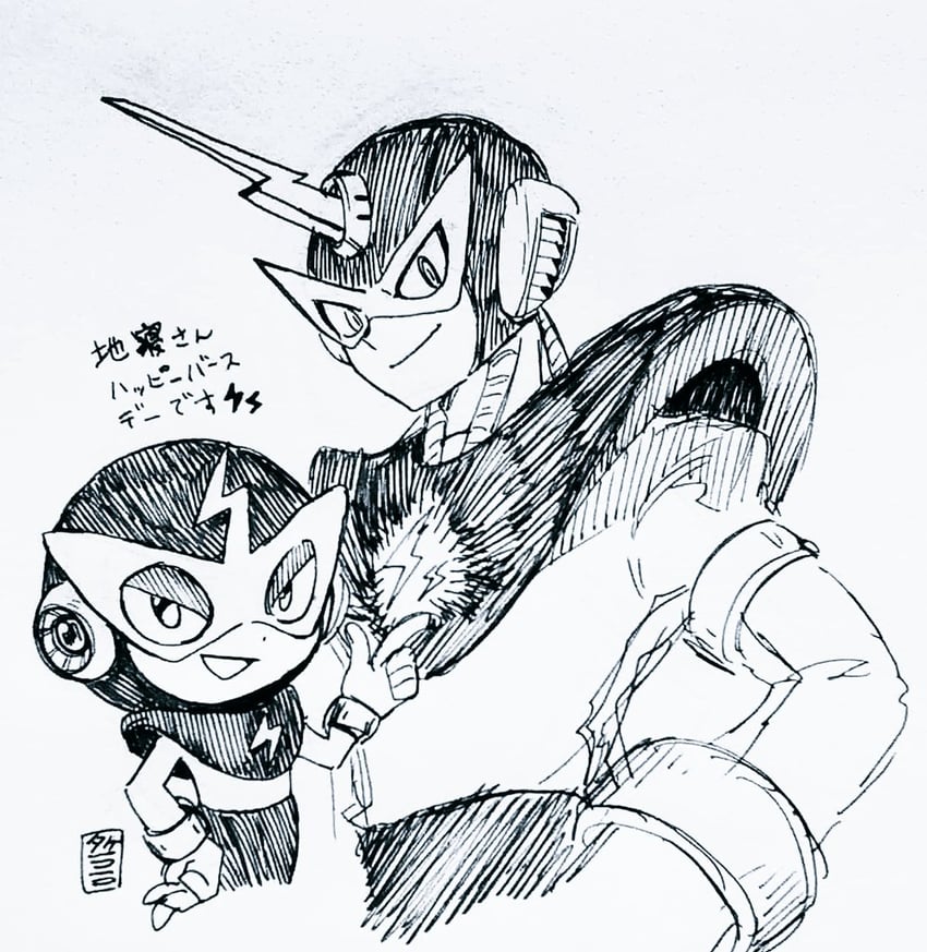 elec man (mega man and 3 more) drawn by takenokonoko