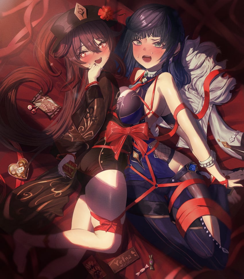 hu tao and yelan (genshin impact) drawn by kenka_(user_hrjm2543)