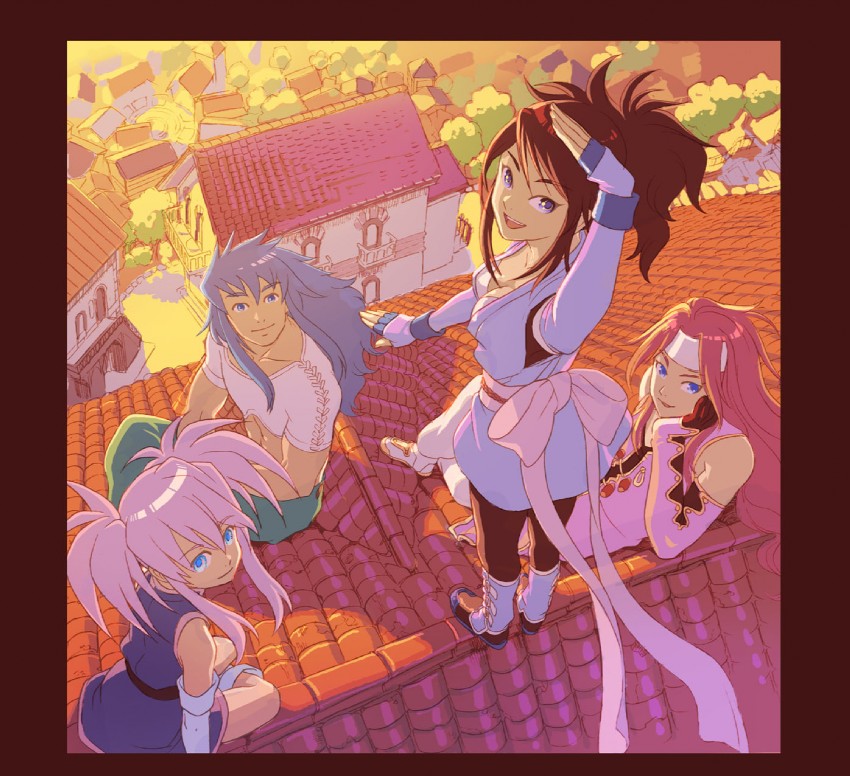 fujibayashi sheena, zelos wilder, presea combatir, and regal bryan (tales of and 1 more) drawn by shimabara