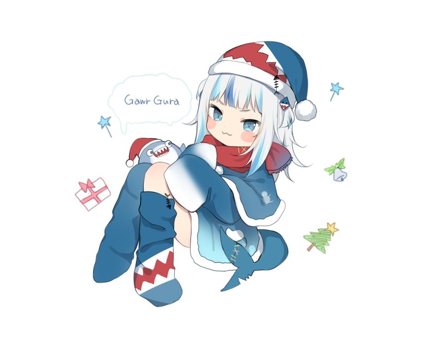 gawr gura and bloop (hololive and 1 more) drawn by amashiro_natsuki