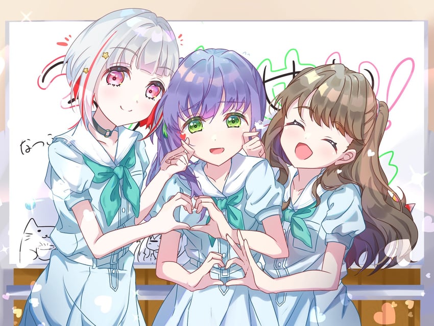 fujishima megumi, otomune kozue, and yugiri tsuzuri (love live! and 1 more) drawn by sakari_(pear_8_ll)