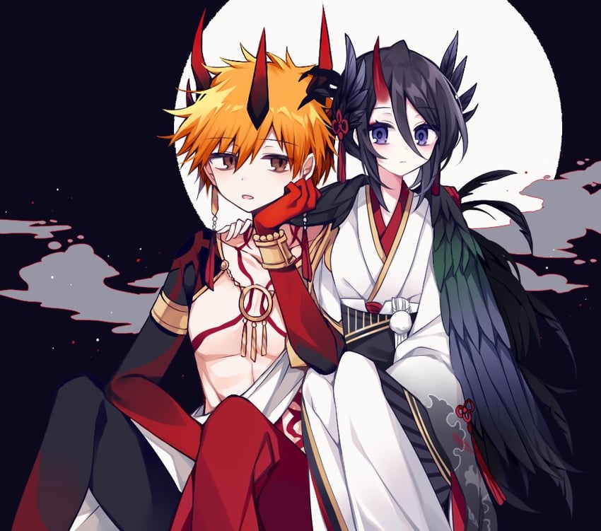 kuchiki rukia and kurosaki ichigo (bleach and 1 more) drawn by g_ieep