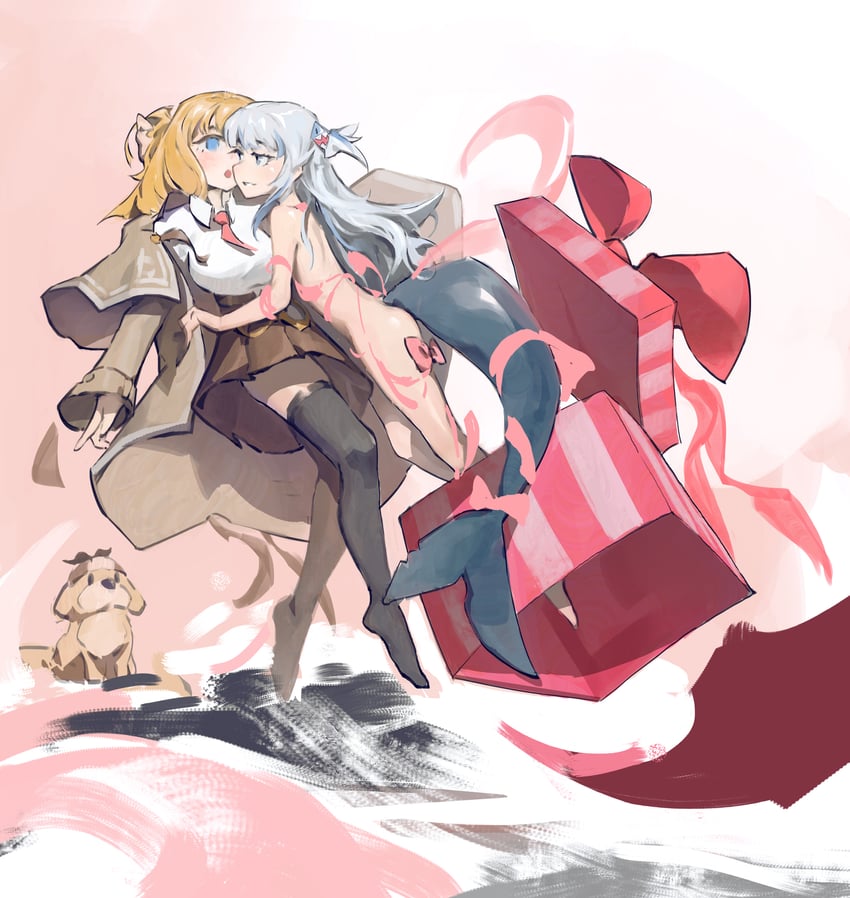 gawr gura, watson amelia, and bubba (hololive and 1 more) drawn by chunkyeggy
