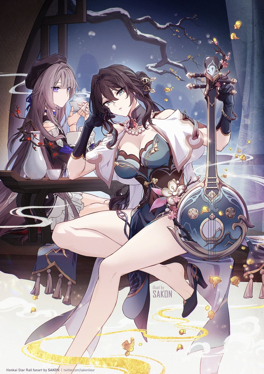 herta and ruan mei (honkai and 1 more) drawn by sakon04