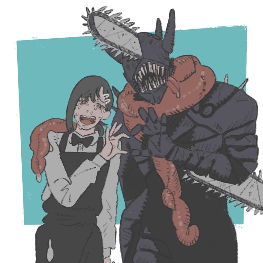 higashiyama kobeni and chainsaw devil (chainsaw man) drawn by mogmogdame