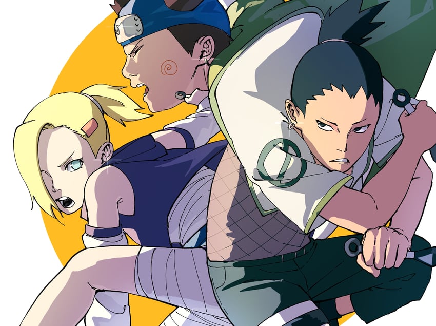 yamanaka ino, nara shikamaru, and akimichi chouji (naruto) drawn by pnpk_1013