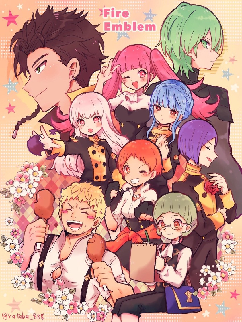 hilda valentine goneril, male byleth, lysithea von ordelia, marianne von edmund, claude von riegan, and 4 more (fire emblem and 1 more) drawn by yataba