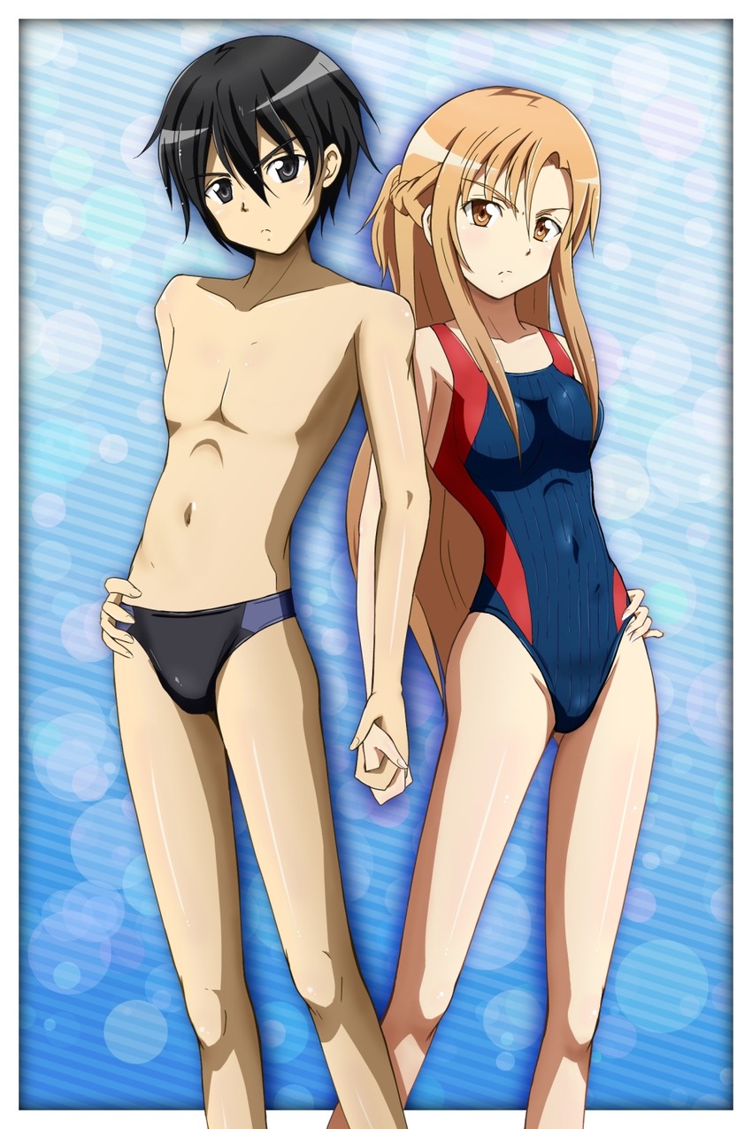 asuna and kirito (sword art online) drawn by kinfuji