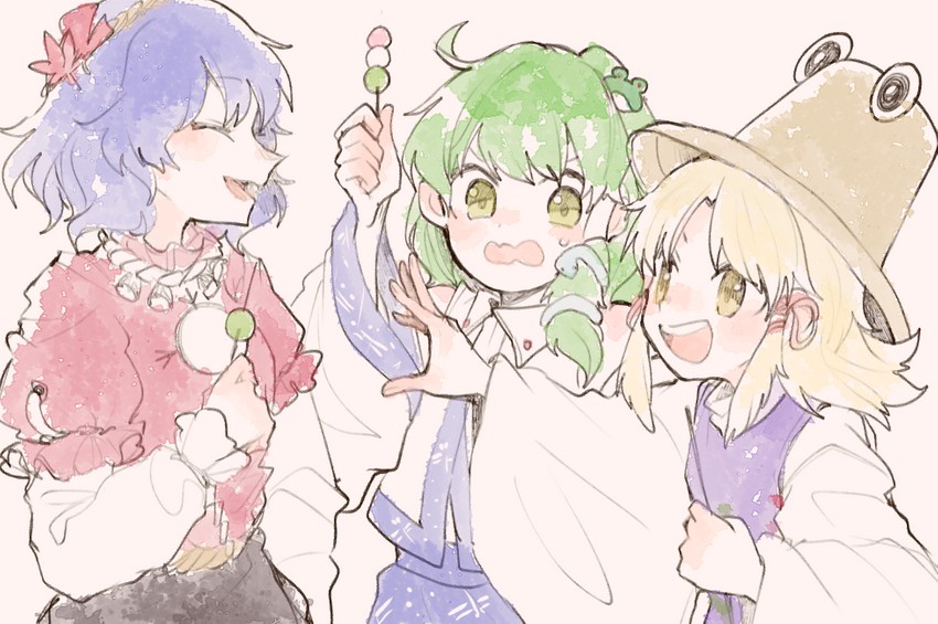 kochiya sanae, moriya suwako, and yasaka kanako (touhou) drawn by itomugi-kun