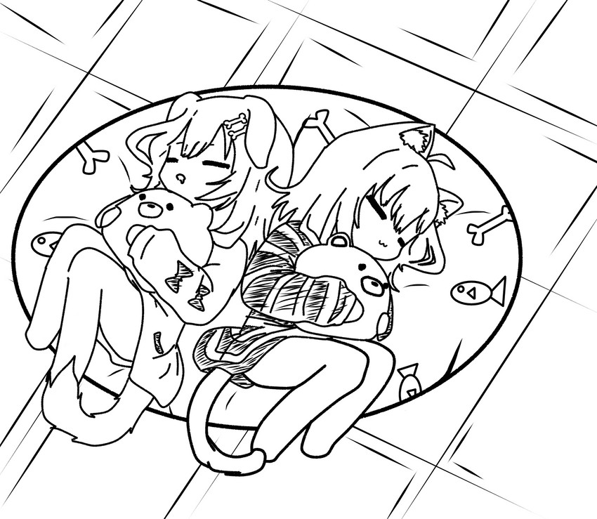 nekomata okayu and inugami korone (hololive) drawn by yuusachii