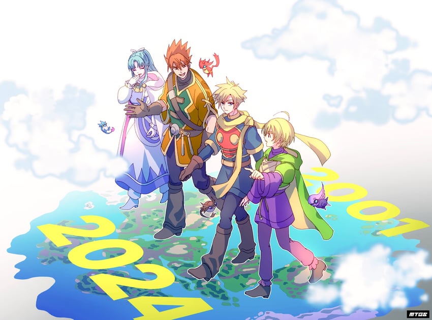 isaac, mia, ivan, and garet (golden sun) drawn by mitsugashi_(picopani)