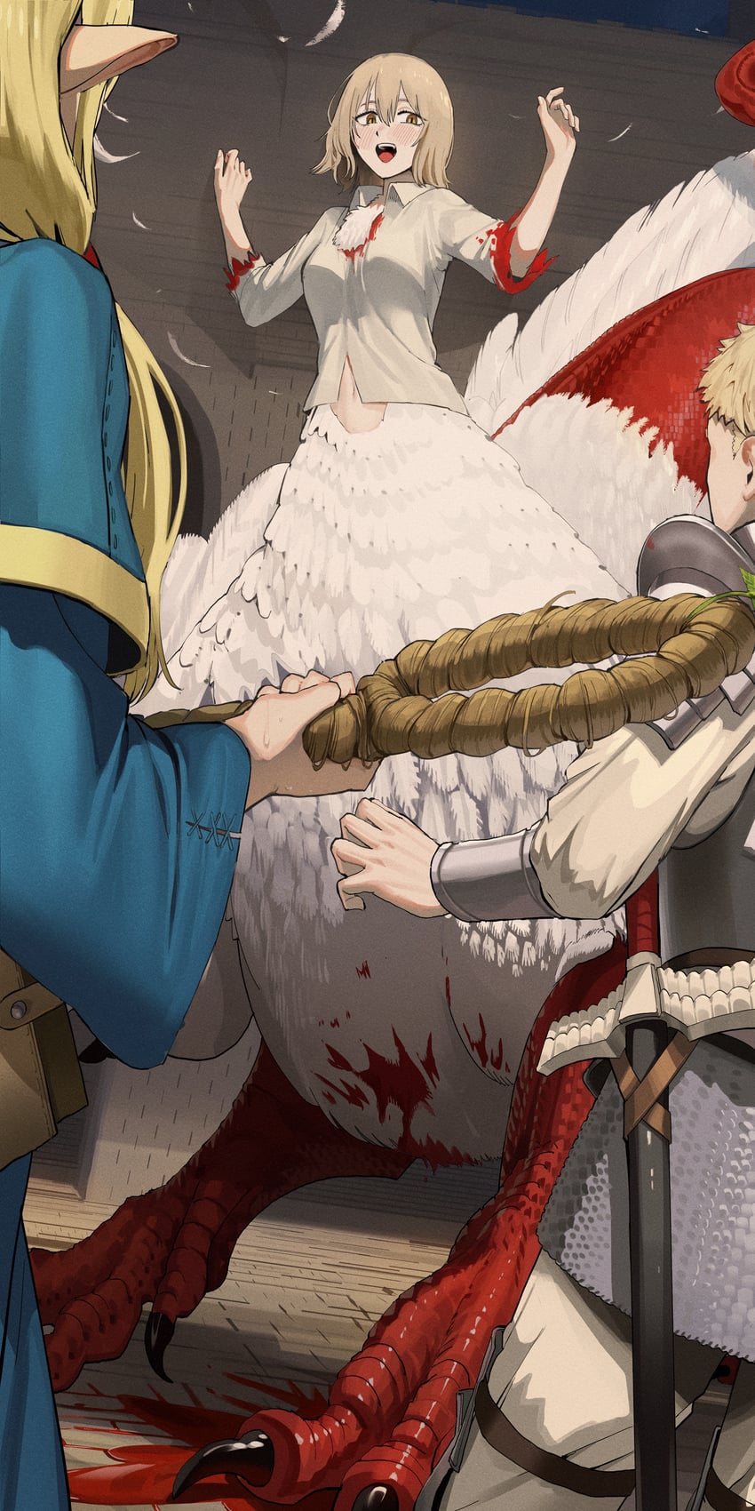 marcille donato, falin touden, laios touden, and kensuke (dungeon meshi) drawn by goback