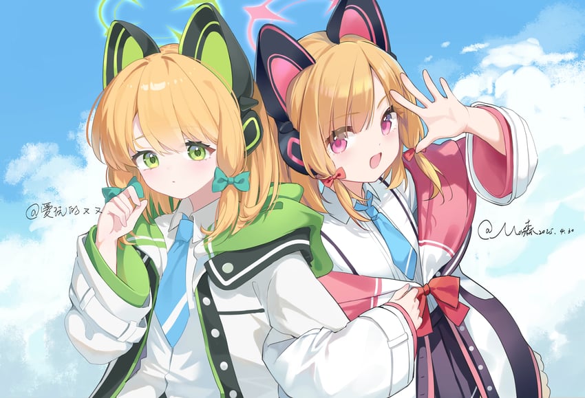 momoi and midori (blue archive) drawn by harutatsunoki and morimori_(14292311)