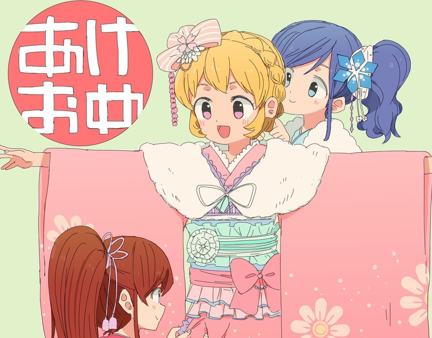 hoshimiya ichigo, kiriya aoi, and shibuki ran (aikatsu!) drawn by akiaki_(sorariku45)