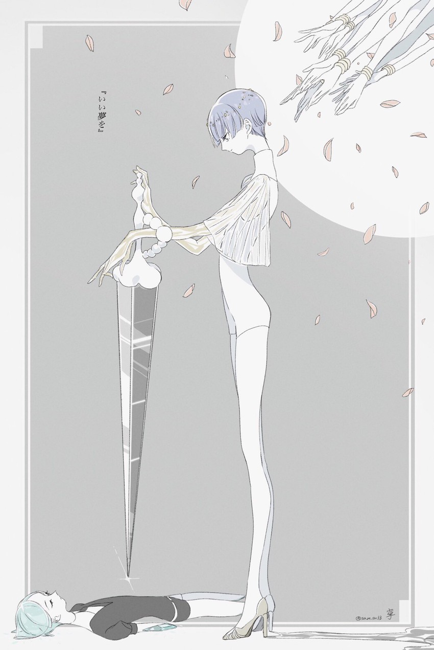 phosphophyllite and tsuki jin (houseki no kuni) drawn by mushiro02