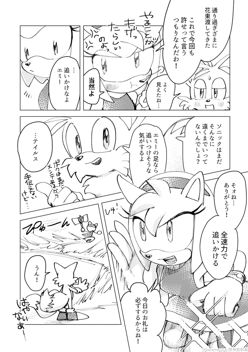 amy rose and tails (sonic) drawn by purin_(iddunpg)