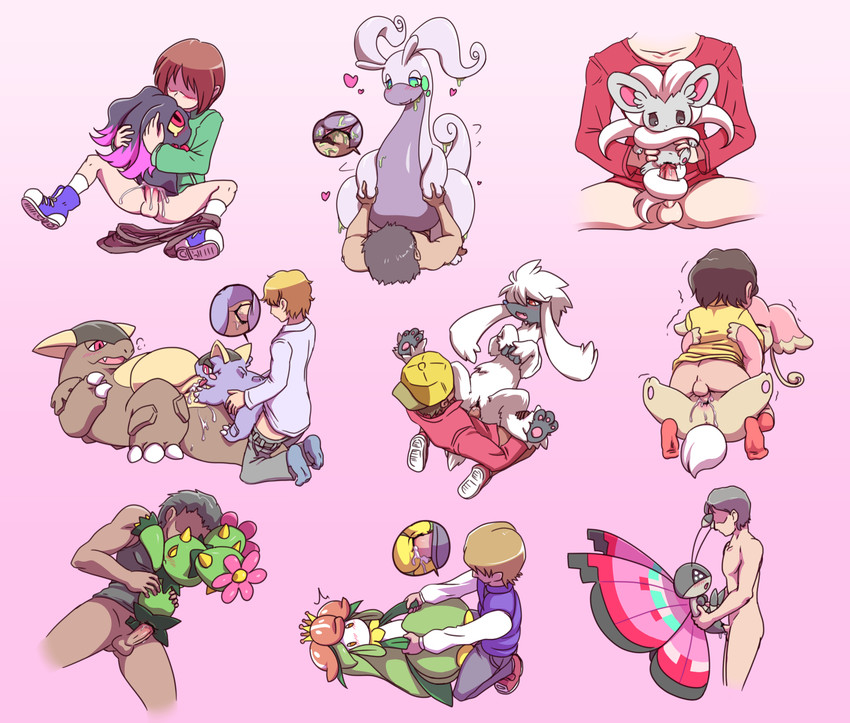 lilligant, misdreavus, audino, vivillon, kangaskhan, and 4 more (pokemon and 1 more) drawn by nollety