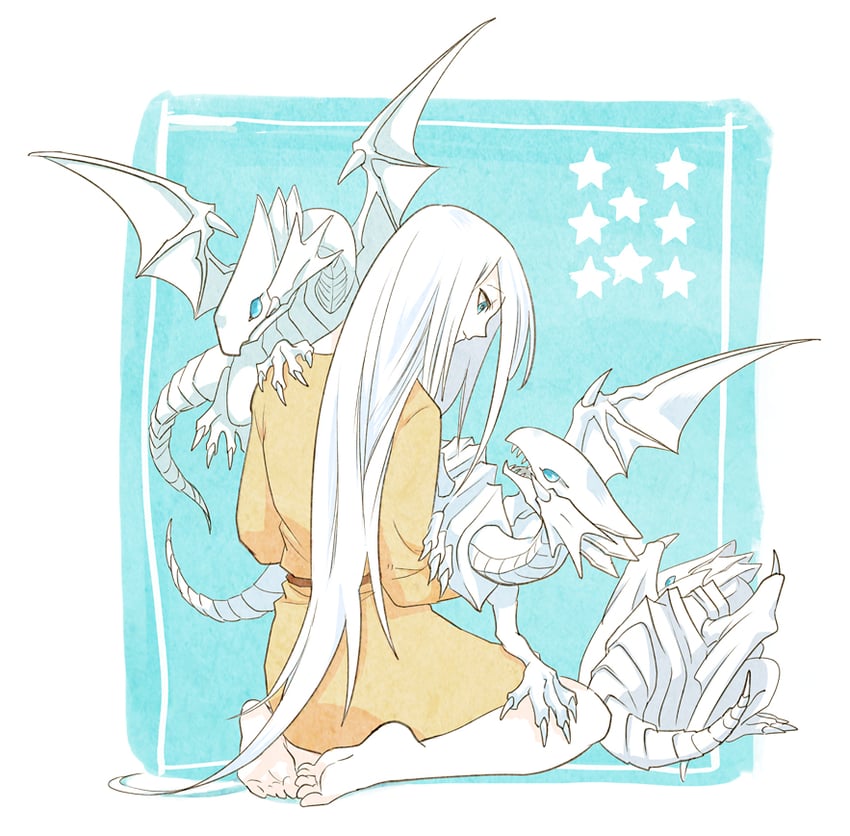 blue-eyes white dragon and kisara (yu-gi-oh! and 1 more) drawn by yuza