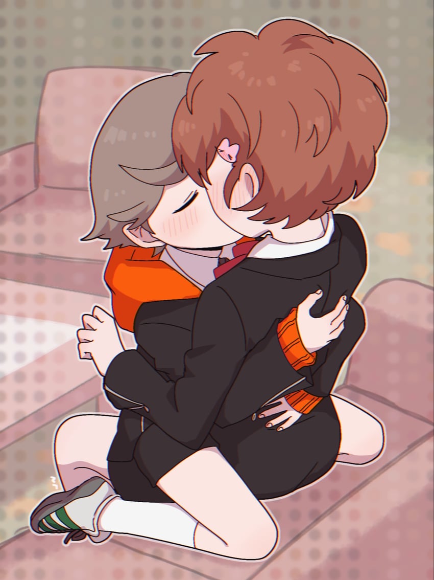 shiomi kotone and amada ken (persona and 2 more) drawn by mufksin