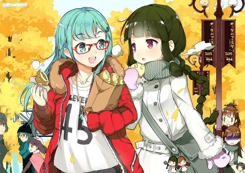 suzuya, ryuujou, kitakami, ooi, kirishima, and 3 more (kantai collection) drawn by naitou_ryuu