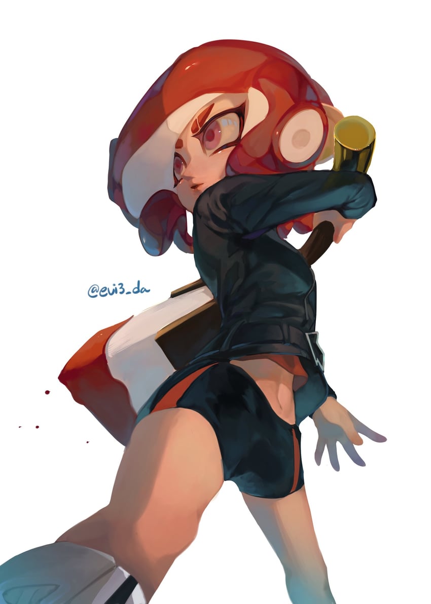 octoling player character and octoling girl (splatoon and 1 more) drawn by ebio(evi3_da)