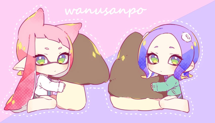 inkling player character, inkling girl, octoling player character, and octoling girl (splatoon) drawn by inuowour