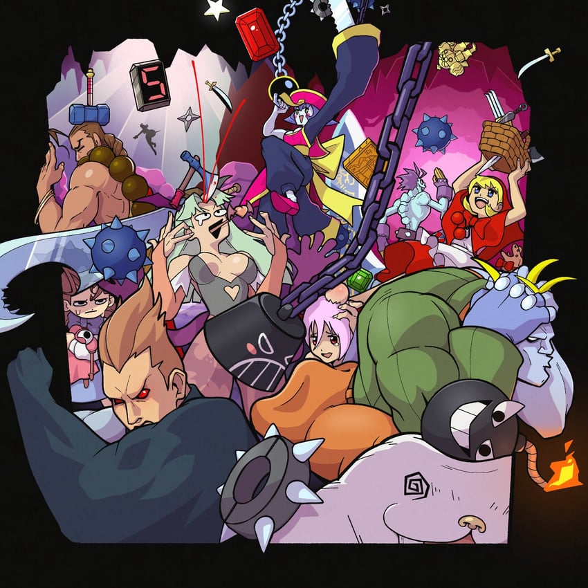 morrigan aensland, lilith, hsien-ko, b.b. hood, q-bee, and 8 more (darkstalkers) drawn by fumphole
