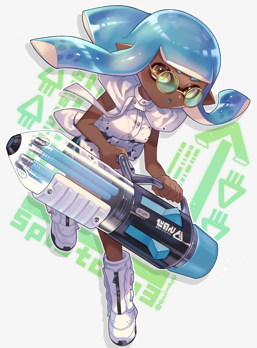 inkling player character and inkling girl (splatoon and 1 more) drawn by shina_shina