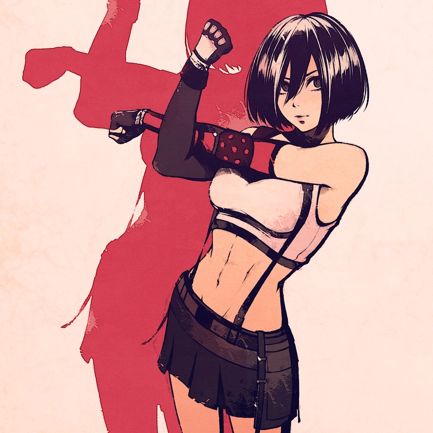 tifa lockhart and mikasa ackerman (final fantasy and 3 more) drawn by moshimoshibe