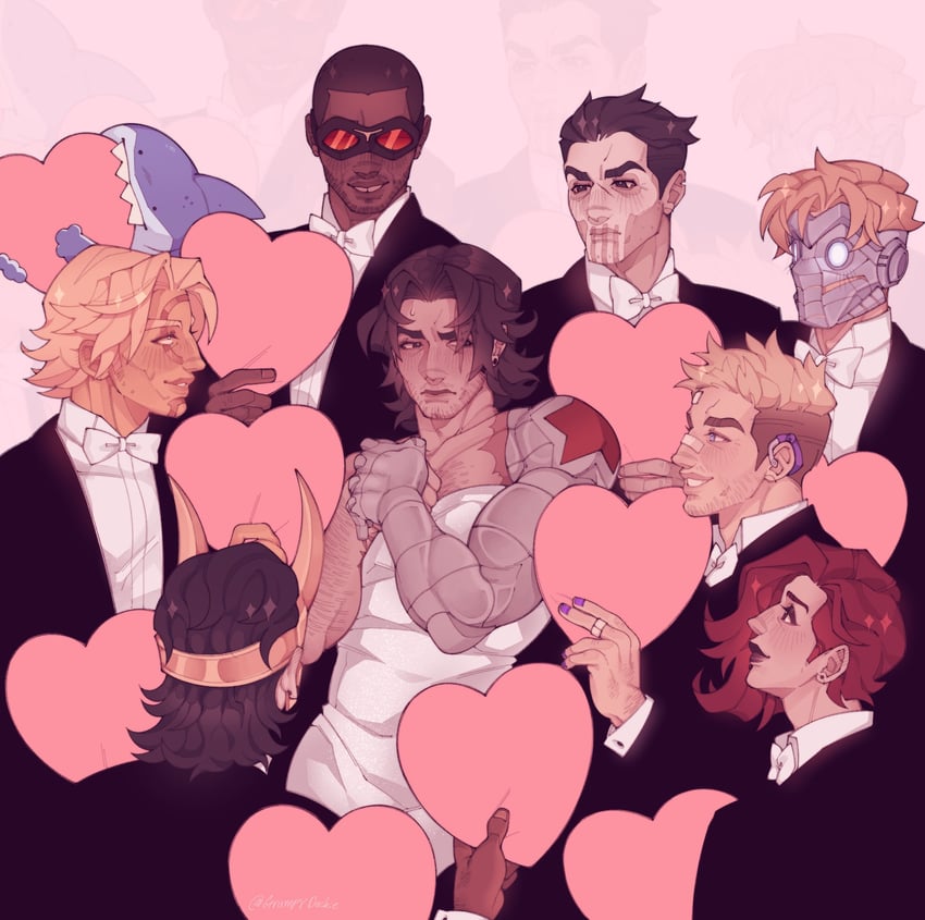bucky barnes, loki, winter soldier, black widow, natasha romanoff, and 9 more (marvel and 5 more) drawn by duckiegrumpy