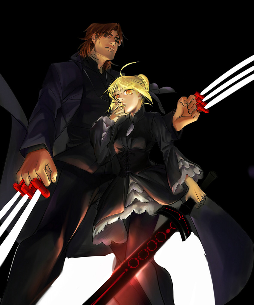 artoria pendragon, saber alter, and kotomine kirei (fate and 1 more) drawn by ssam_(samel10)