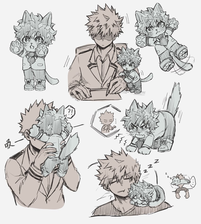 midoriya izuku and bakugou katsuki (boku no hero academia) drawn by baa_str