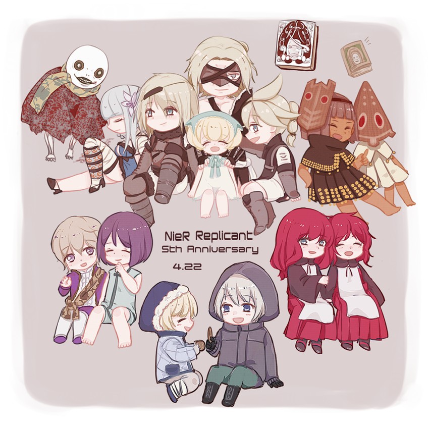 kaine, nier, yonah, devola, popola, and 6 more (nier) drawn by fuji_(shugoi)