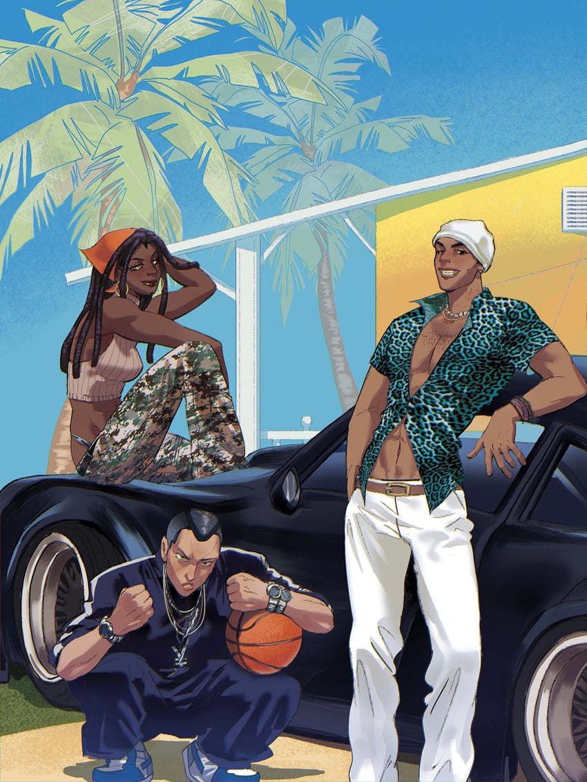 guido mista, nijimura okuyasu, and ermes costello (jojo no kimyou na bouken and 2 more) drawn by h_ikusaa