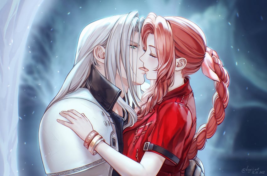 aerith gainsborough and sephiroth (final fantasy and 2 more) drawn by kay-i
