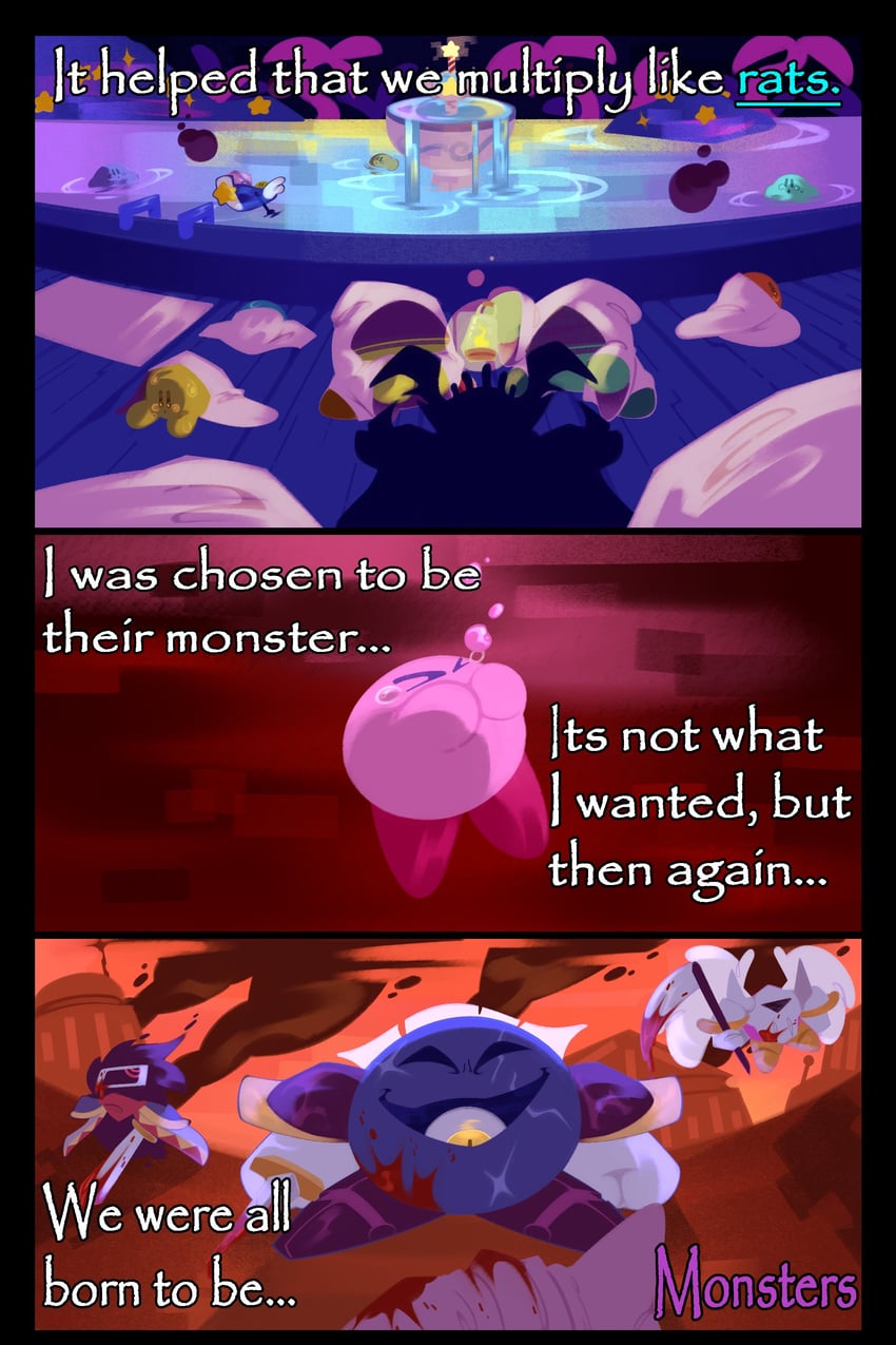 kirby, meta knight, dark matter, galacta knight, void termina, and 1 more (kirby and 1 more) drawn by the_mad_fanatic
