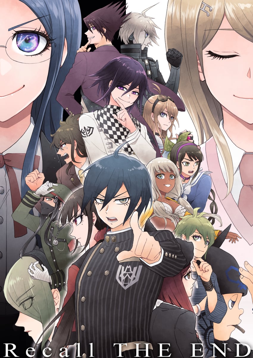 oma kokichi, saihara shuichi, akamatsu kaede, harukawa maki, momota kaito, and 11 more (danganronpa and 1 more) drawn by kiwako