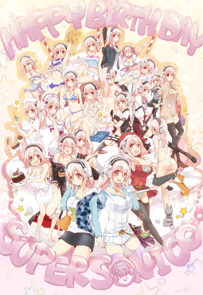 hatsune miku, kaname madoka, and super sonico (vocaloid and 2 more) drawn by merryhachi