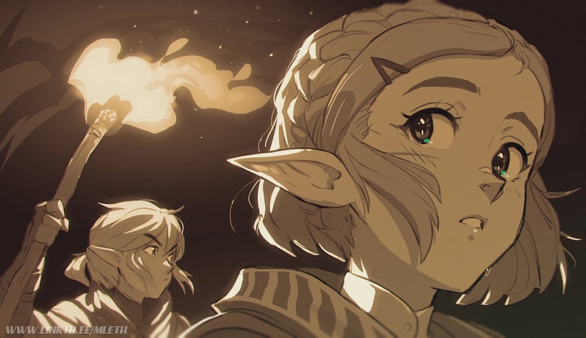 link and princess zelda (the legend of zelda and 1 more) drawn by mleth